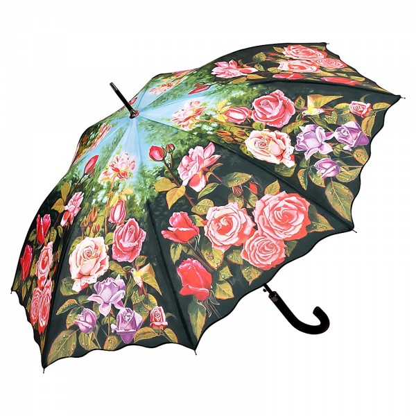 Rose Garden Art Print Walking Length Umbrella